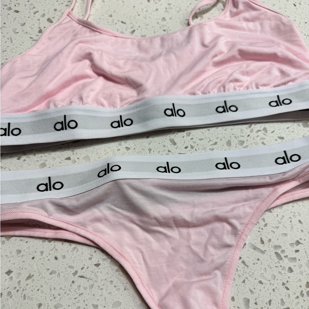 Alo icon cami bra and thong pink